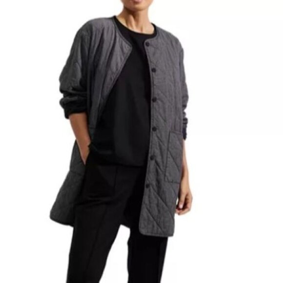 Eileen Fisher Long Quilted Coat Jacket Black Size M  Organic Cotton Women's - Picture 2 of 5